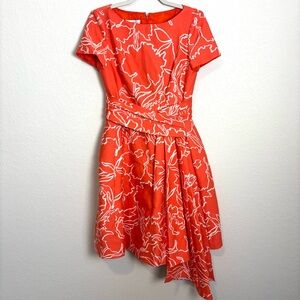 Oscar de la Renta Asymmetrical Coral Abstract Floral Dress Women’s 6 Cocktail